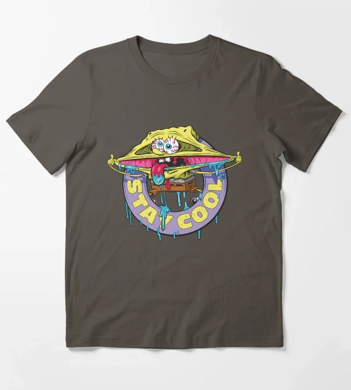 Spongebob Squarepants Stay Cool Drippy Logo T-Shirt Dark Grey