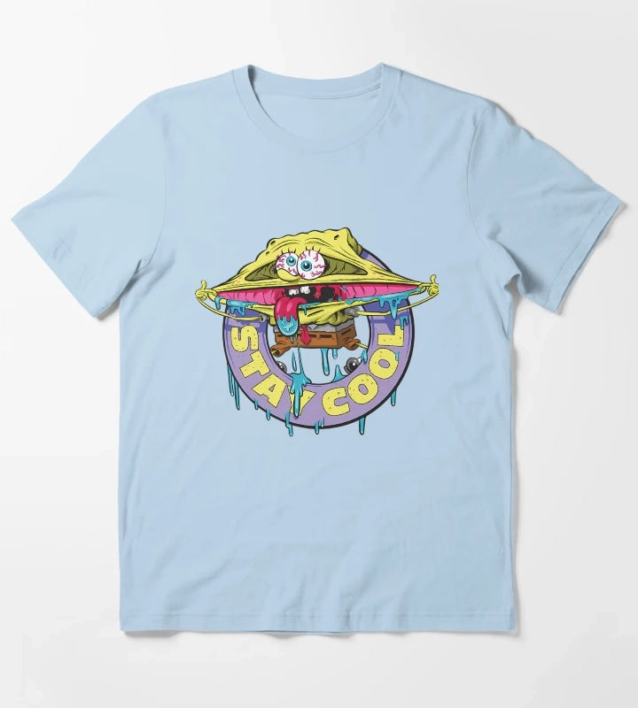 Spongebob Squarepants Stay Cool Drippy Logo T-Shirt Sky Blue