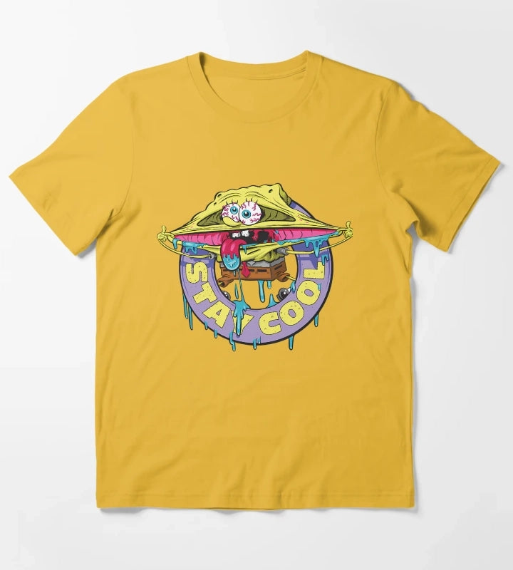 Spongebob Squarepants Stay Cool Drippy Logo T-Shirt Yellow