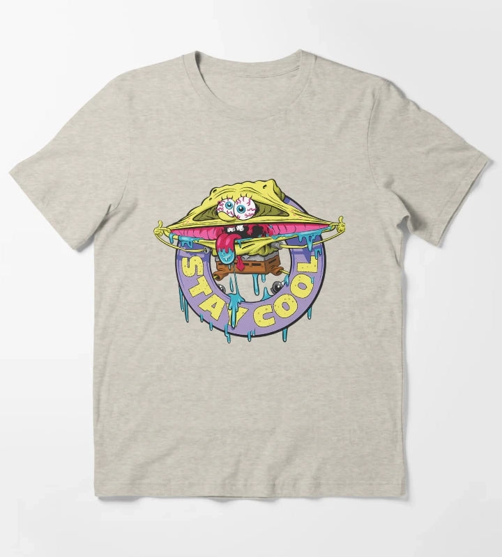 Spongebob Squarepants Stay Cool Drippy Logo T-Shirt Cream