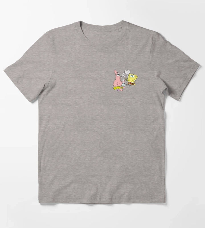 Spongebob and Patrick Smoking Weed Cannabis Cartoon Art T-Shirt Heather Grey