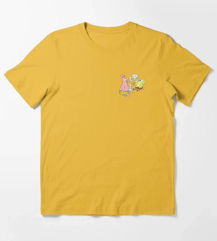 Spongebob and Patrick Smoking Weed Cannabis Cartoon Art T-Shirt Yellow