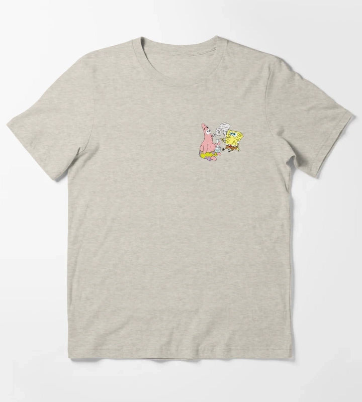 Spongebob and Patrick Smoking Weed Cannabis Cartoon Art T-Shirt Cream