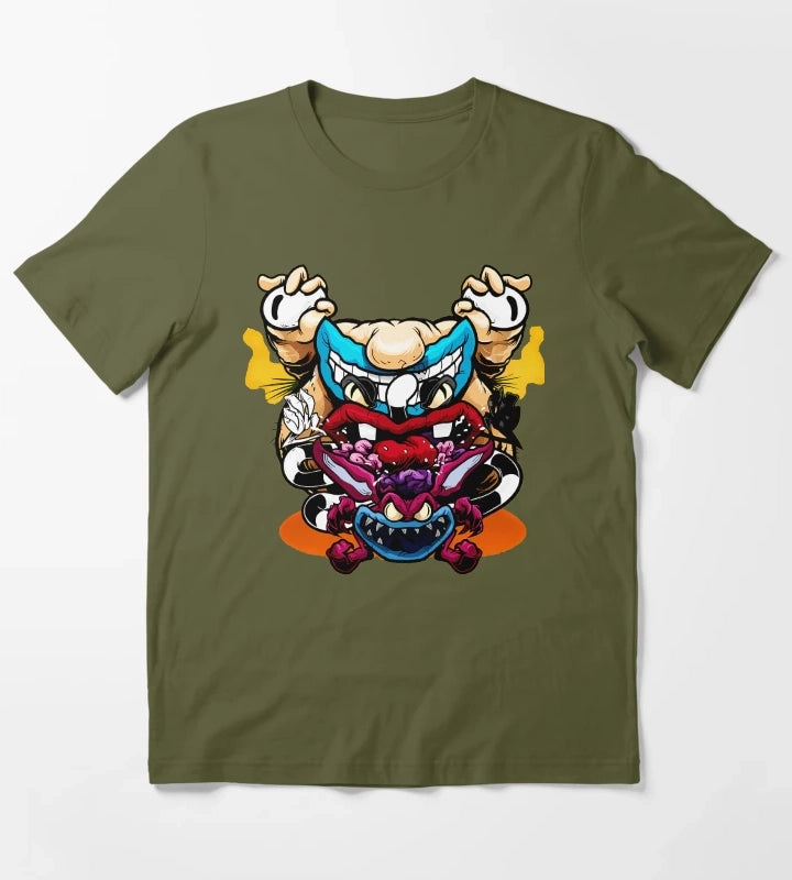 Spooky Monsters Artistic Sketch T-Shirt Olive Green
