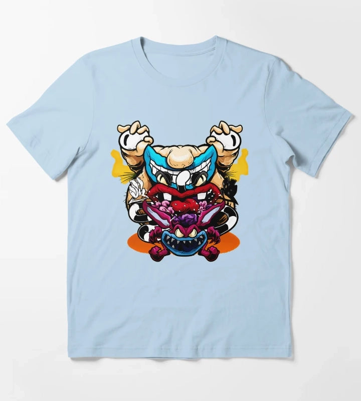 Spooky Monsters Artistic Sketch T-Shirt Sky Blue