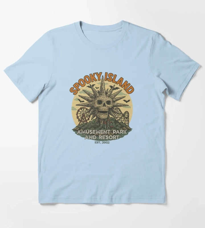 Spooky Resort disco skull retro halloween T-Shirt Sky Blue
