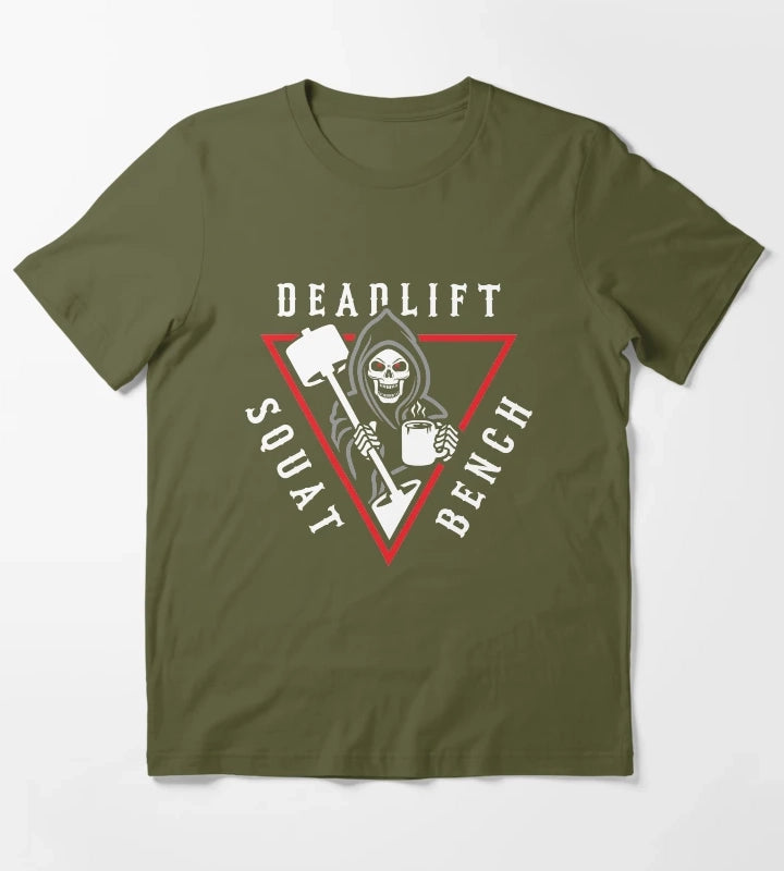 Squat Bench Deadlift Grim Reaper T-Shirt Olive Green