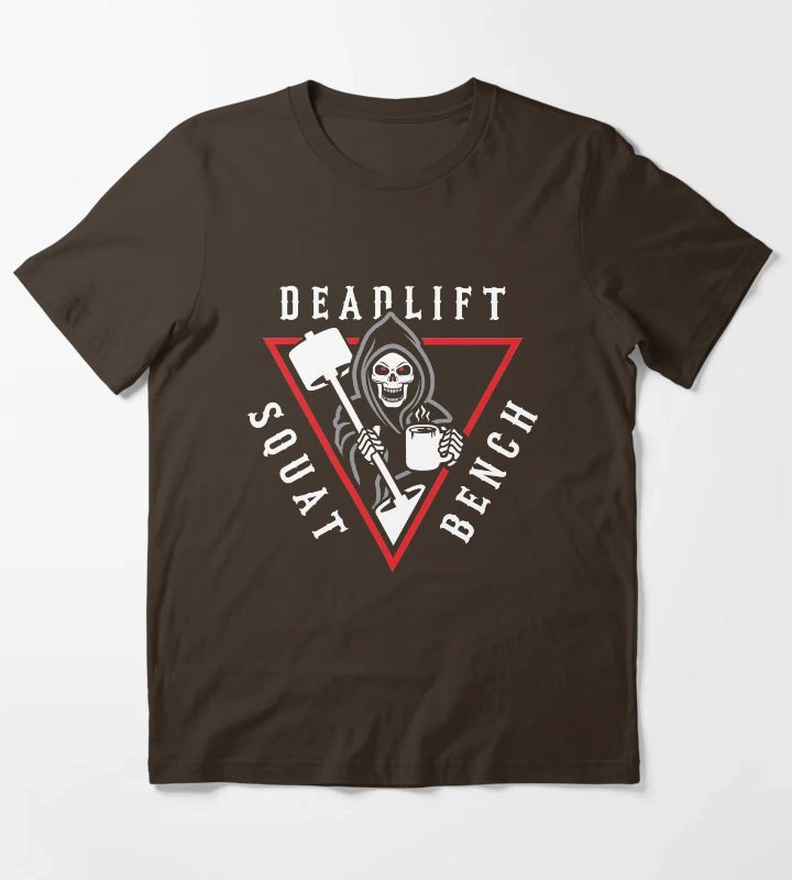 Squat Bench Deadlift Grim Reaper T-Shirt Brown