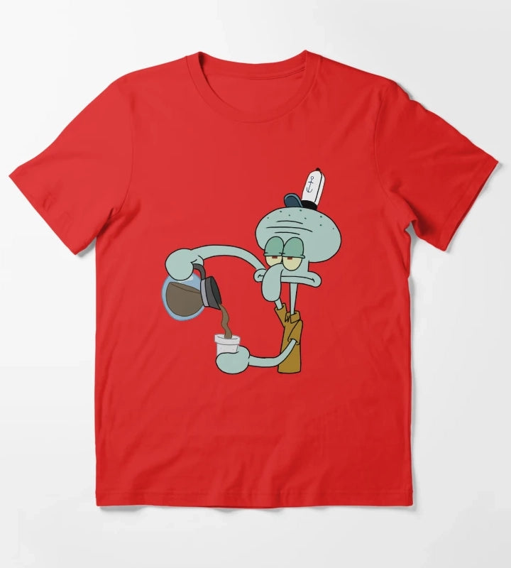 Squidward and his coffee T-Shirt Red