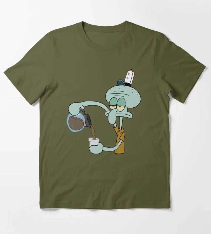 Squidward and his coffee T-Shirt Olive Green