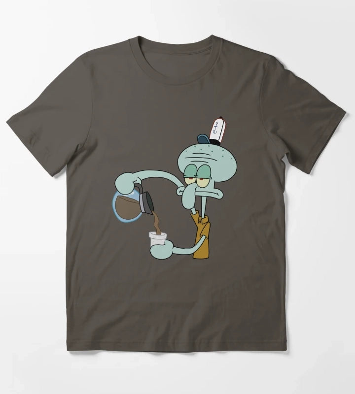 Squidward and his coffee T-Shirt Dark Grey