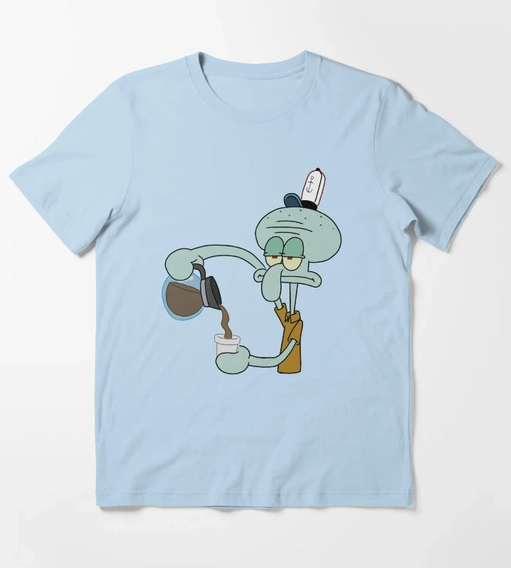 Squidward and his coffee T-Shirt Sky Blue
