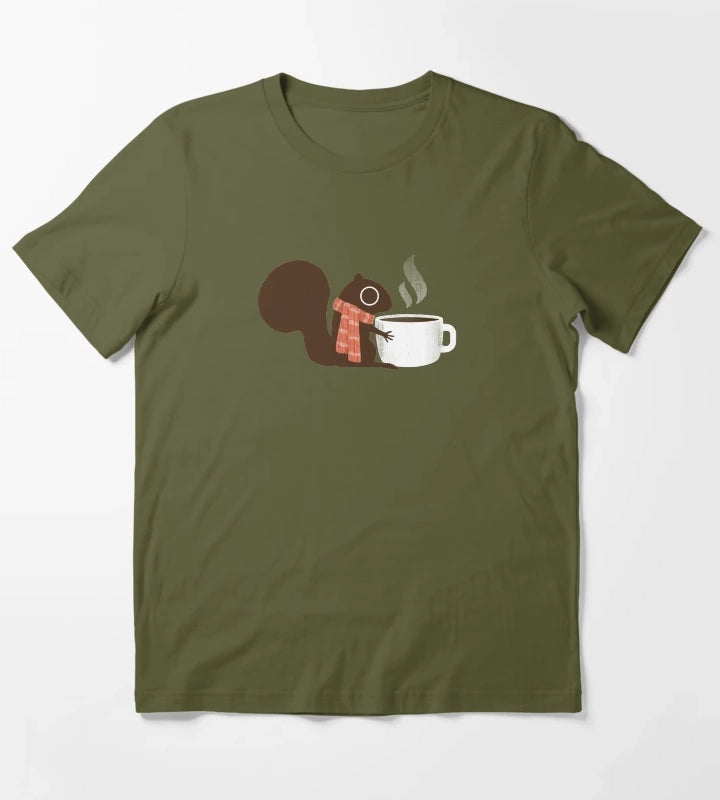 Squirrel Coffee Holiday T-Shirt Olive Green