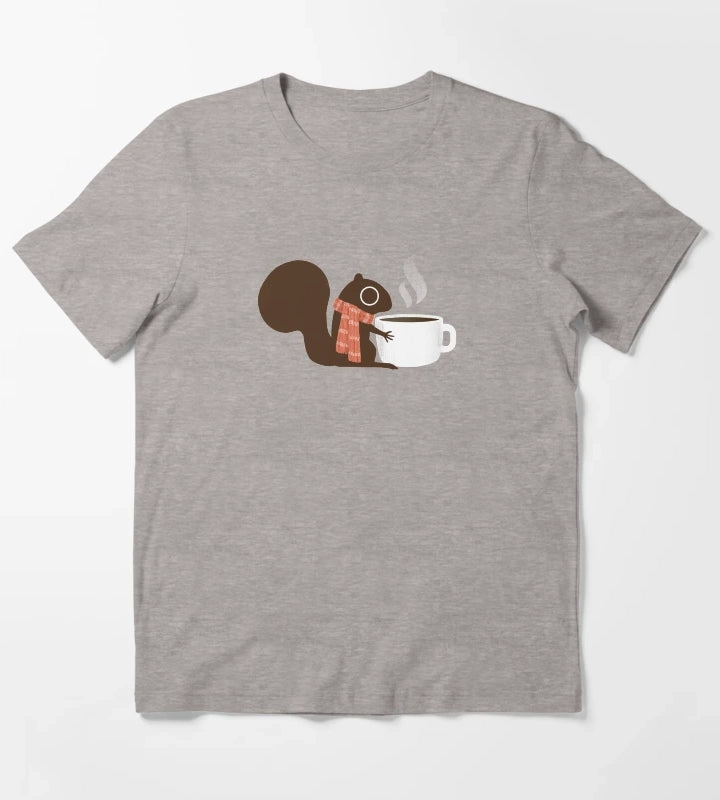 Squirrel Coffee Holiday T-Shirt Heather Grey