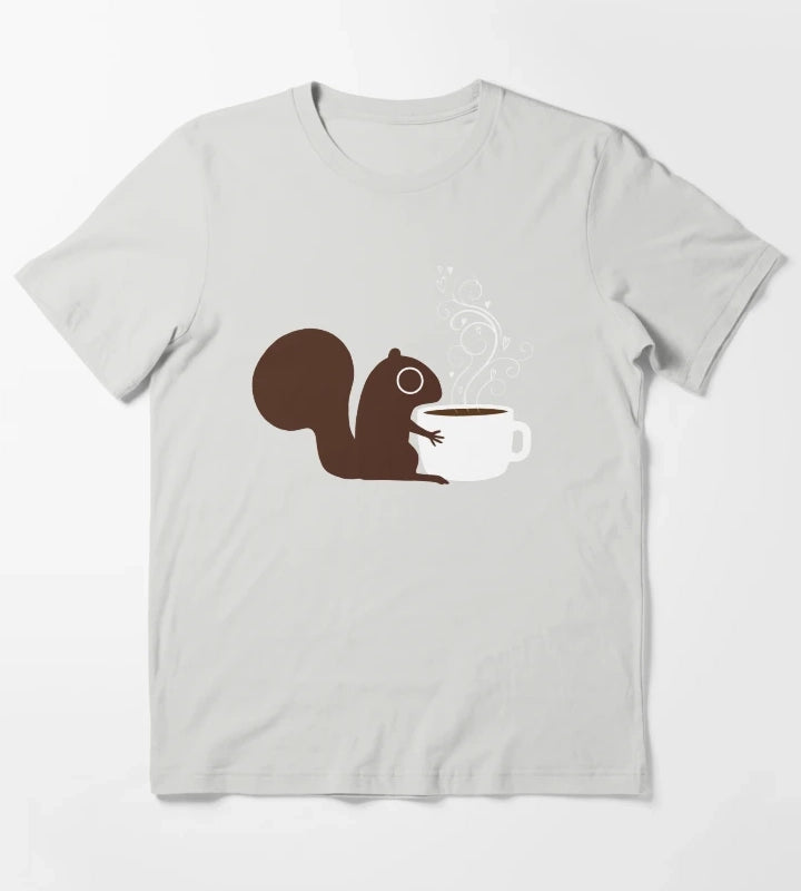 Squirrel Loves Coffee T-Shirt Light Grey