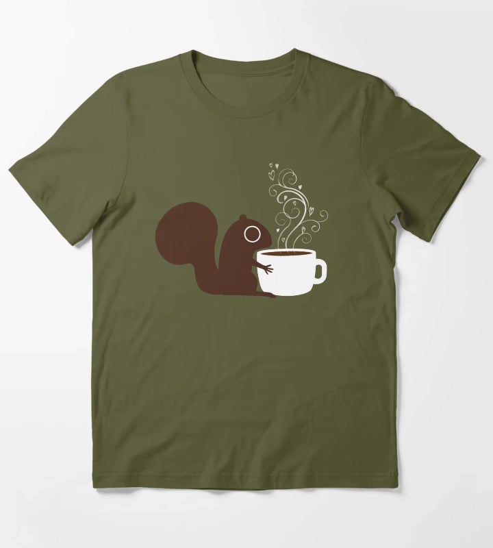 Squirrel Loves Coffee T-Shirt Olive Green