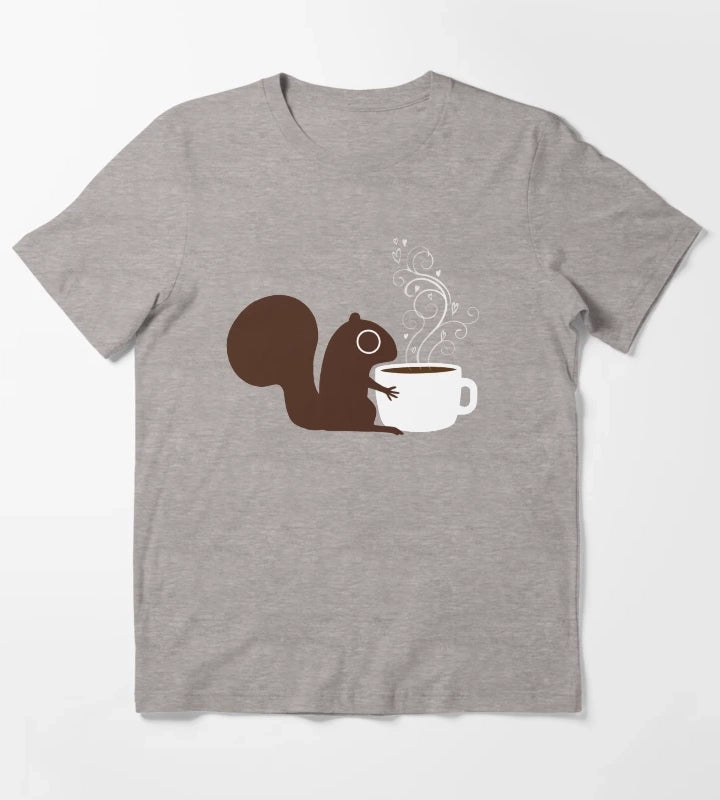 Squirrel Loves Coffee T-Shirt Heather Grey