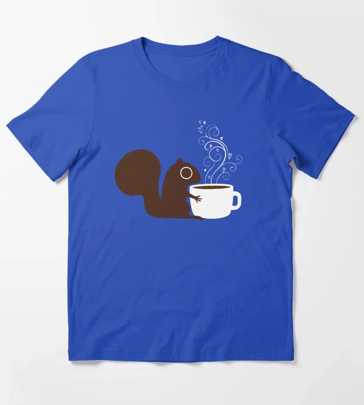 Squirrel Loves Coffee T-Shirt Blue