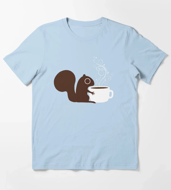 Squirrel Loves Coffee T-Shirt Sky Blue