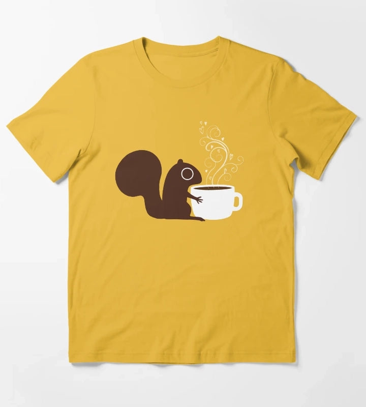 Squirrel Loves Coffee T-Shirt Yellow
