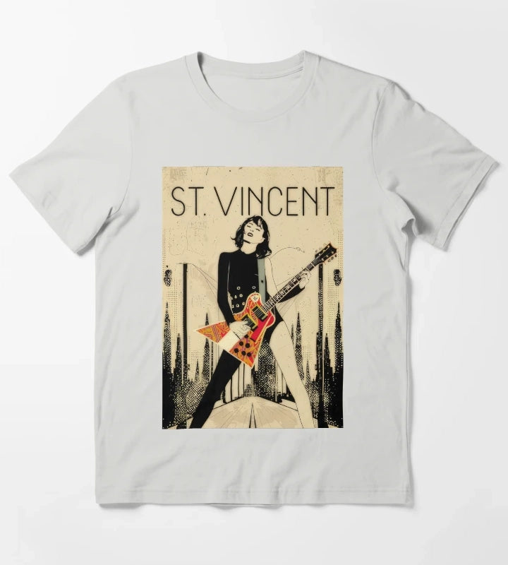 St Vincent Annie Clark Inspired Art Decore T-Shirt Light Grey