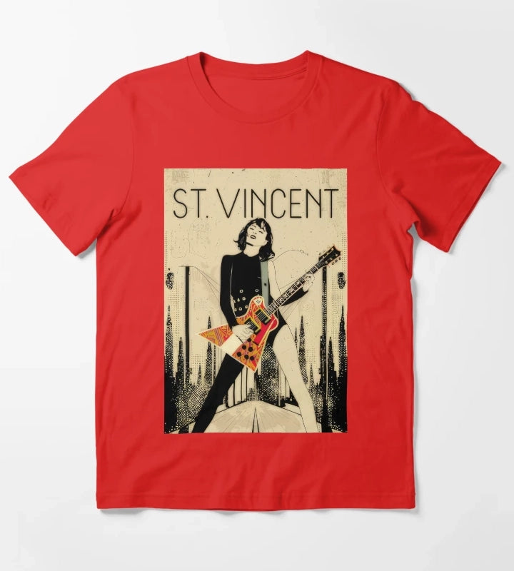St Vincent Annie Clark Inspired Art Decore T-Shirt Red