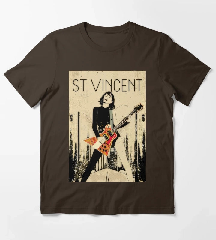 St Vincent Annie Clark Inspired Art Decore T-Shirt Brown