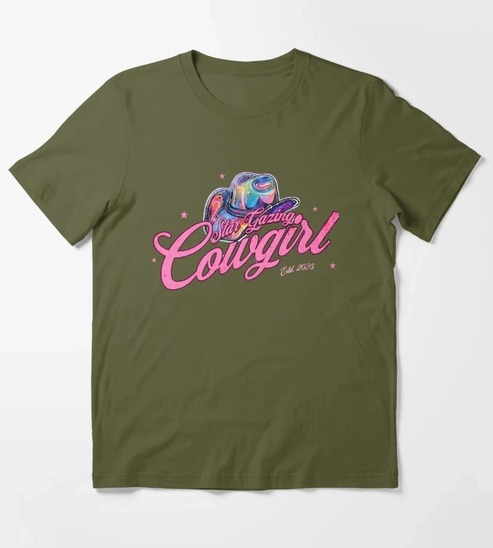 Star Gazing Cowgirl T-Shirt Olive Green