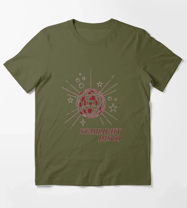 Starlight Disco Vibes Retro Party Design T-Shirt Olive Green