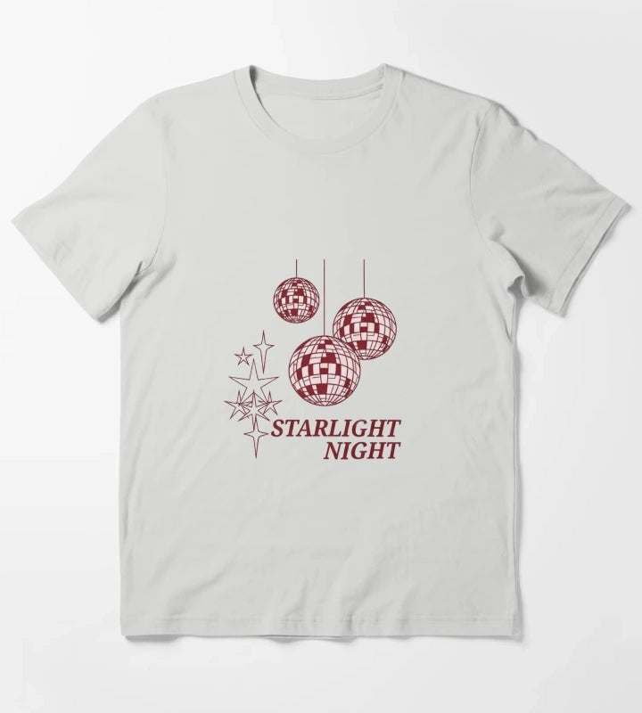 Starlight Night Disco Vibes Retro Party Design T-Shirt Light Grey