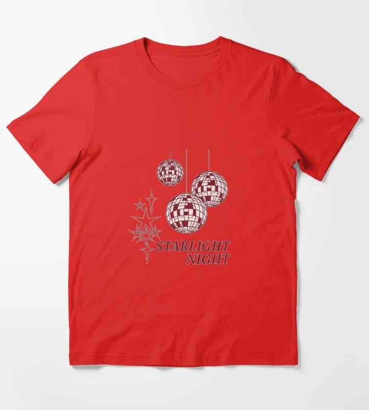 Starlight Night Disco Vibes Retro Party Design T-Shirt Red