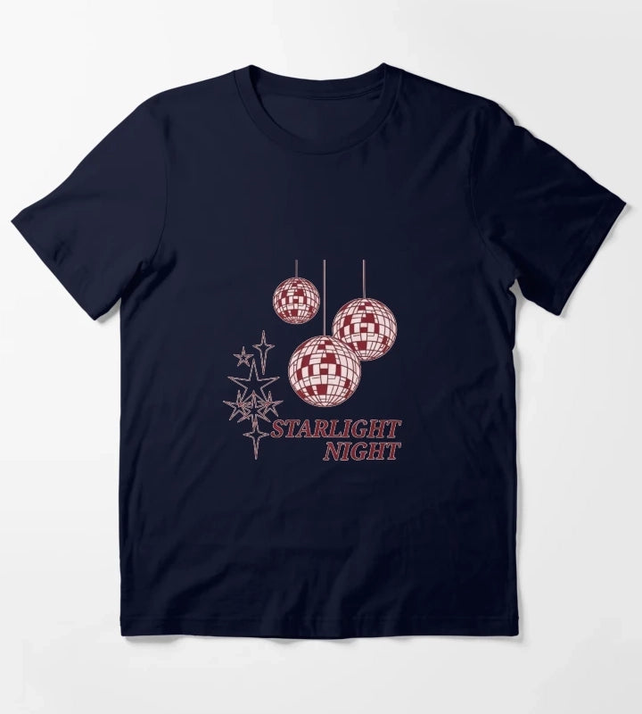 Starlight Night Disco Vibes Retro Party Design T-Shirt Navy