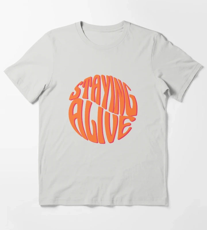 Staying Alive Design T-Shirt Light Grey