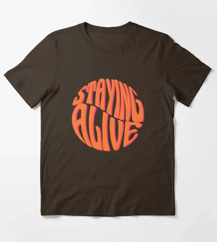 Staying Alive Design T-Shirt Brown