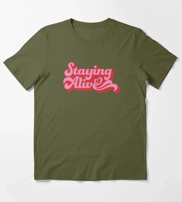 Staying Alive Roller Babe Roller Skates Skate Girl Glow Up T-Shirt Olive Green