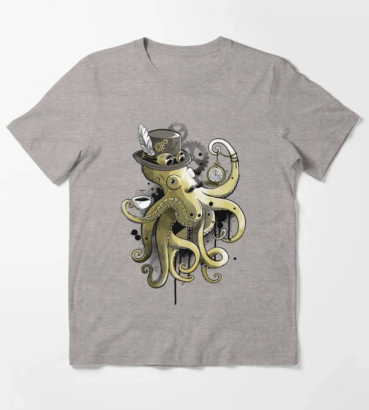 Steampunk octopus gold watercolor T-Shirt Heather Grey