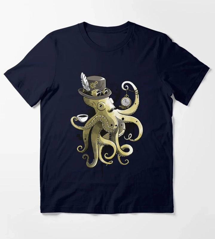 Steampunk octopus gold watercolor T-Shirt Navy