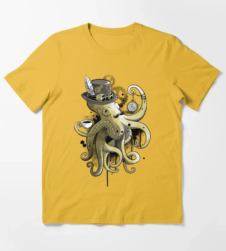 Steampunk octopus gold watercolor T-Shirt Yellow