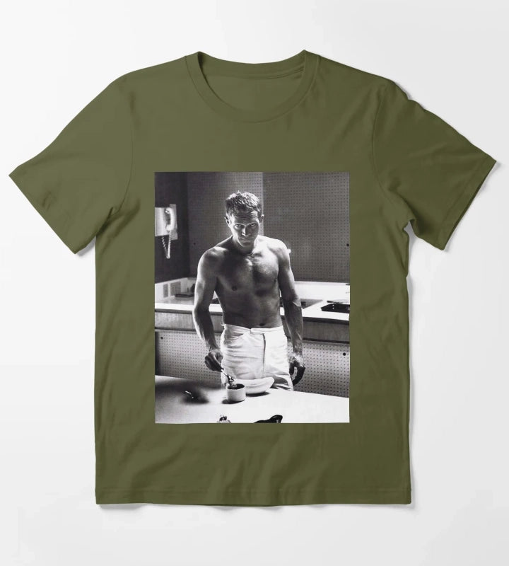 Steve McQueen Making Coffee T-Shirt Olive Green