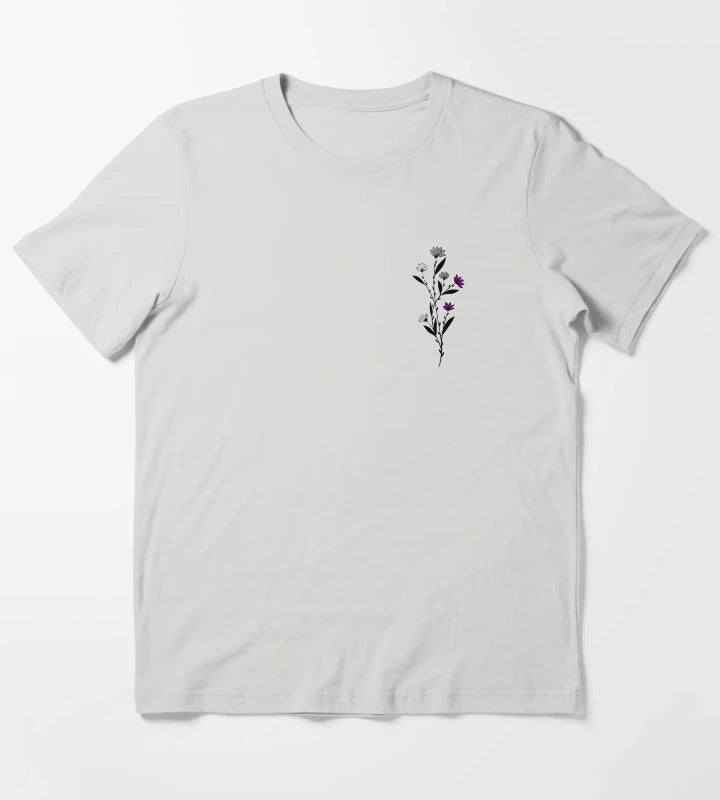 Subtle Asexual Pride Daisy Sprig T-Shirt Light Grey