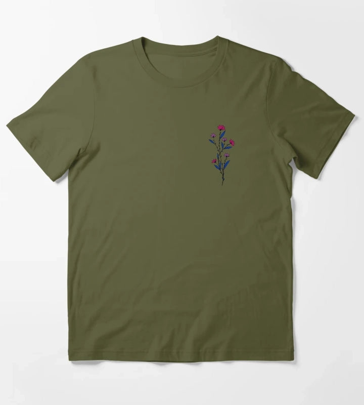Subtle Bisexual Pride Daisy Sprig T-Shirt Olive Green