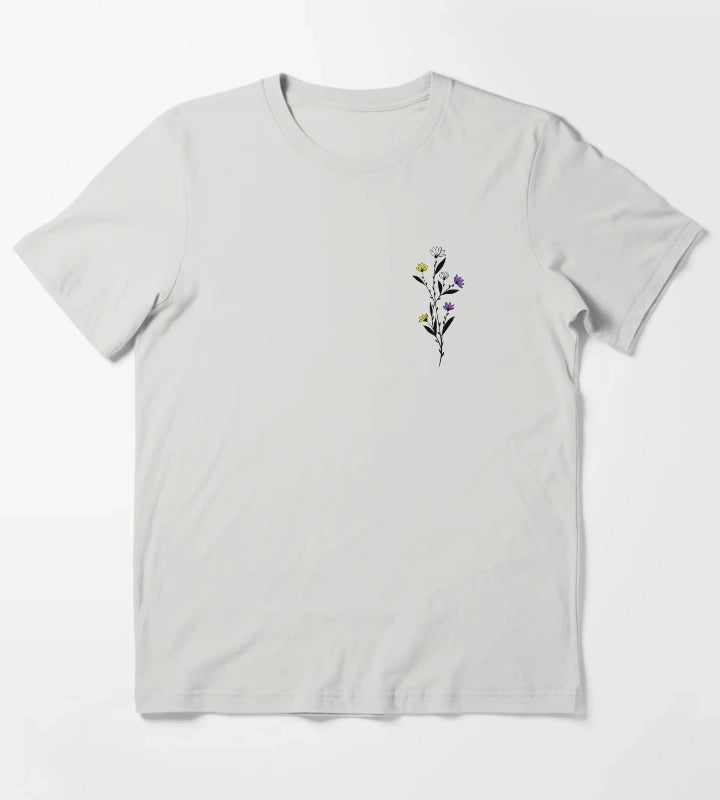 Subtle Nonbinary Pride Daisy Sprig T-Shirt Light Grey