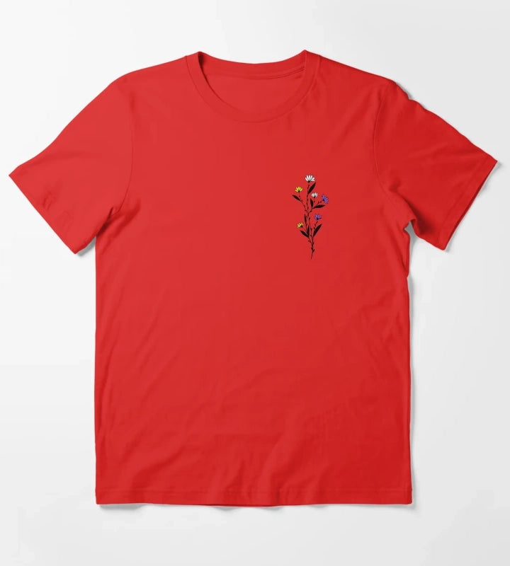 Subtle Nonbinary Pride Daisy Sprig T-Shirt Red