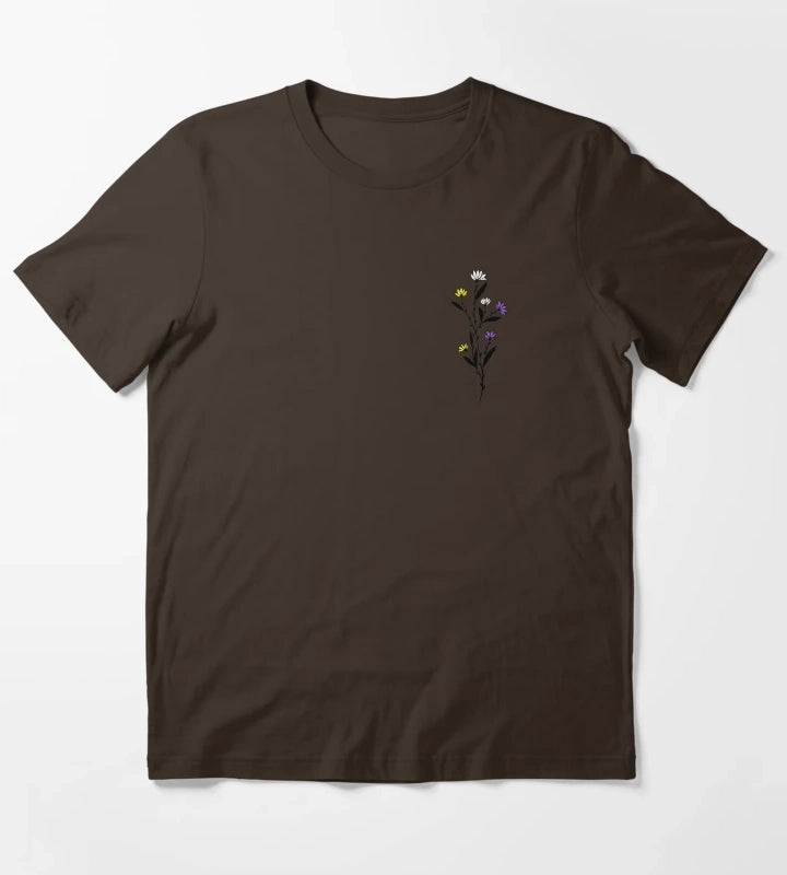 Subtle Nonbinary Pride Daisy Sprig T-Shirt Brown