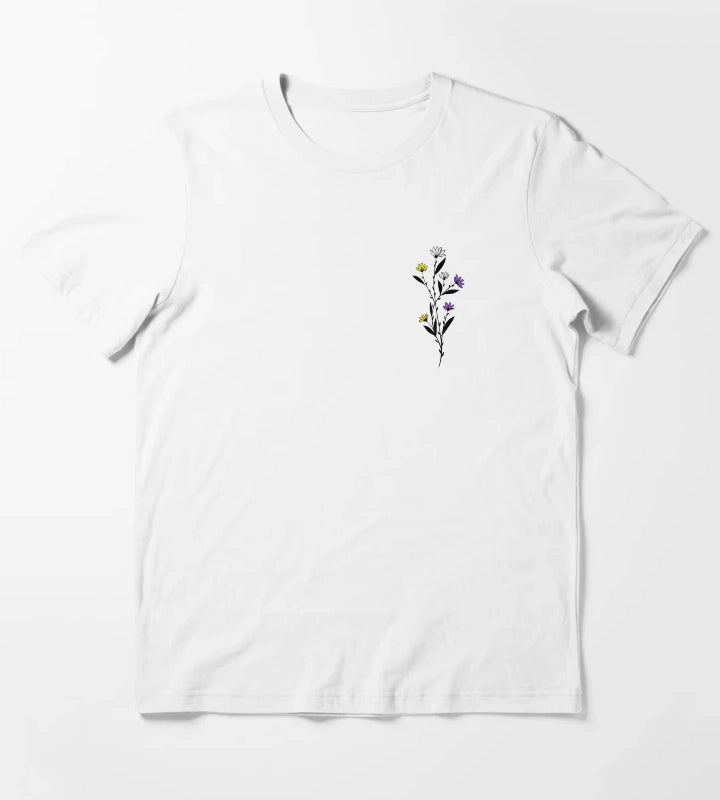 Subtle Nonbinary Pride Daisy Sprig T-Shirt White