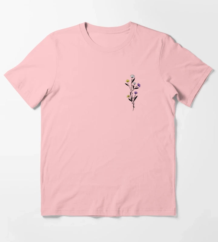 Subtle Nonbinary Pride Daisy Sprig T-Shirt Dark Grey