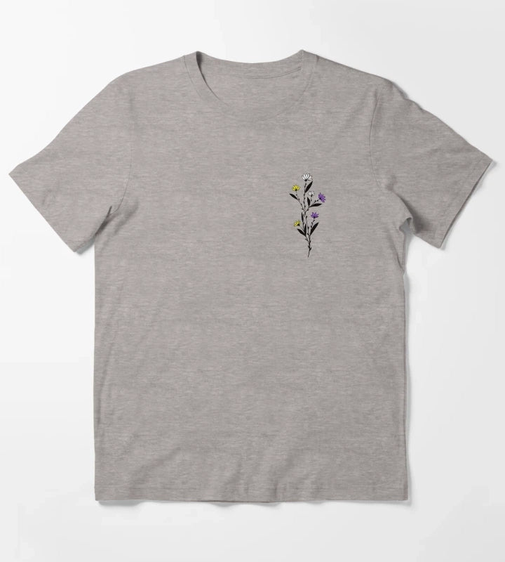 Subtle Nonbinary Pride Daisy Sprig T-Shirt Heather Grey