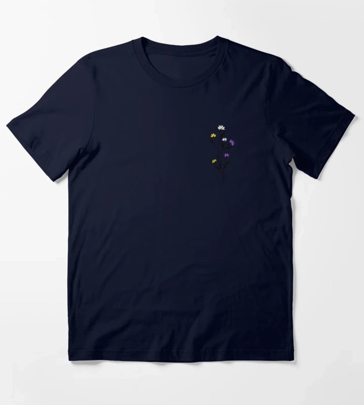 Subtle Nonbinary Pride Daisy Sprig T-Shirt Navy