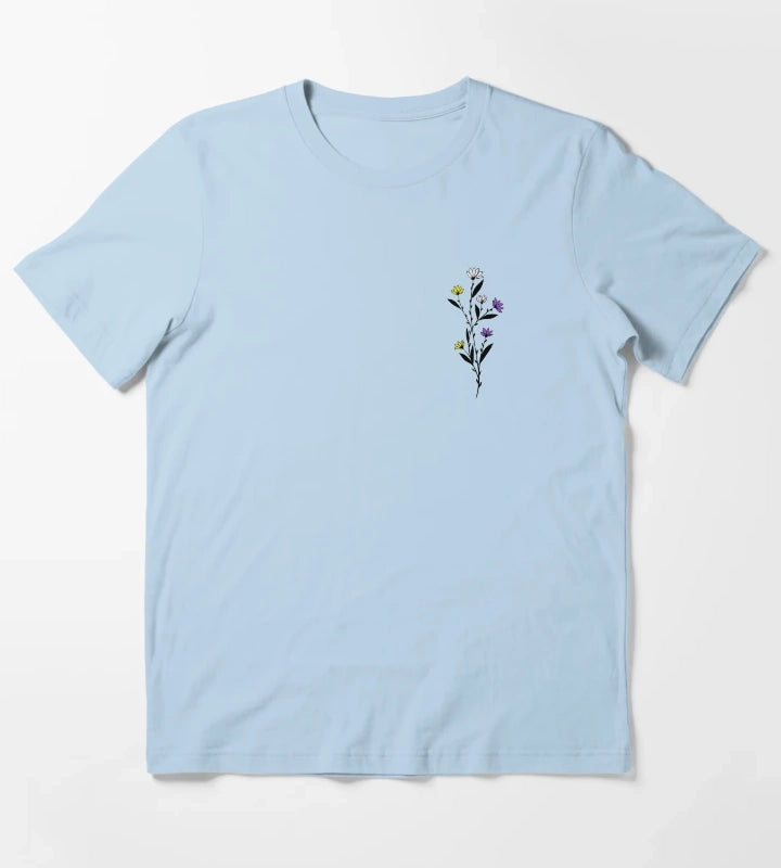 Subtle Nonbinary Pride Daisy Sprig T-Shirt Sky Blue