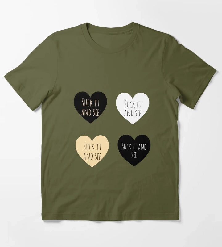 Suck it and see hearts sticker pack T-Shirt Olive Green
